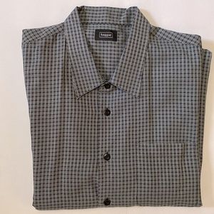 Haggar men’s Black grey plaid XXL s/s shirt chest pocket button down collared 🌞